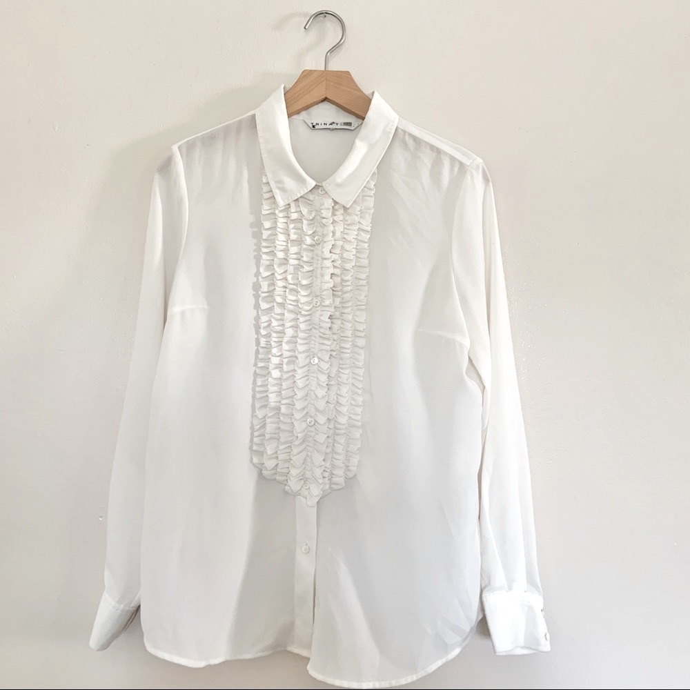 Trina Turk Ivory Ruffle Button Down Blouse - Picture 2 of 11